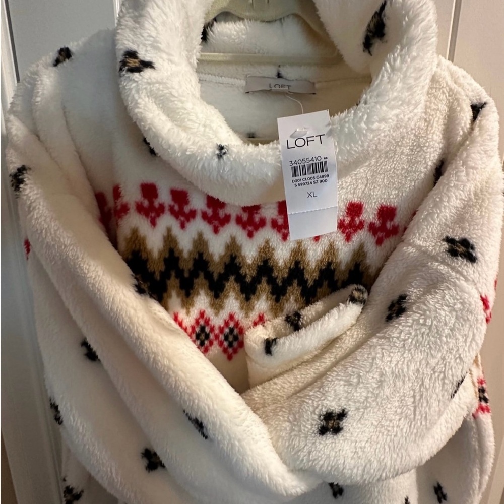 LOFT Fair Isle Sherpa Top, XL, New with Tags